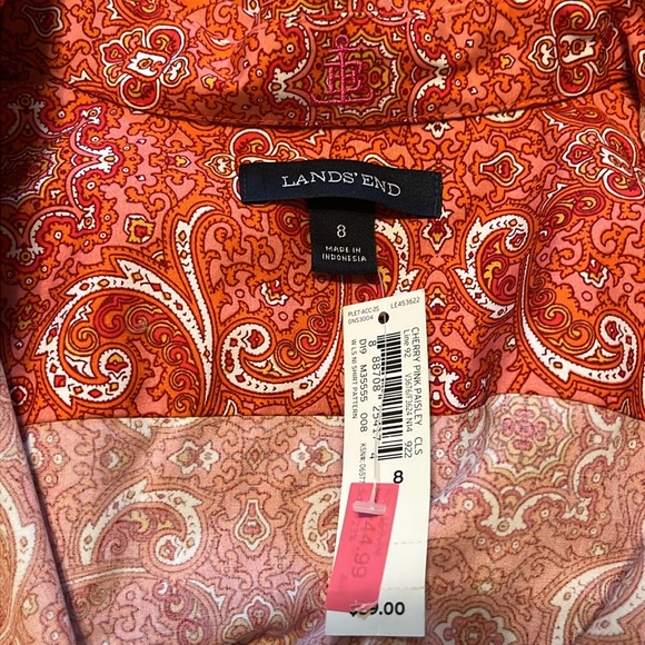 Lands’ End red paisley print blouse sz 8 - Picture 3 of 4